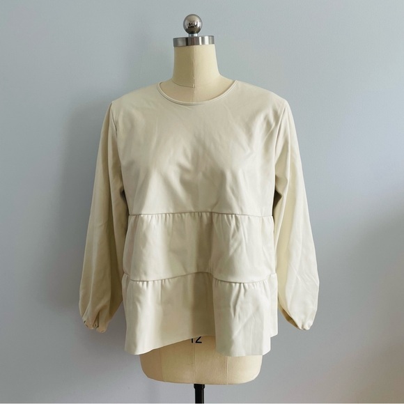 Mud Pie Lovie Faux Leather Top/Blouse- Cream- Size Large- NWT - Picture 5 of 13